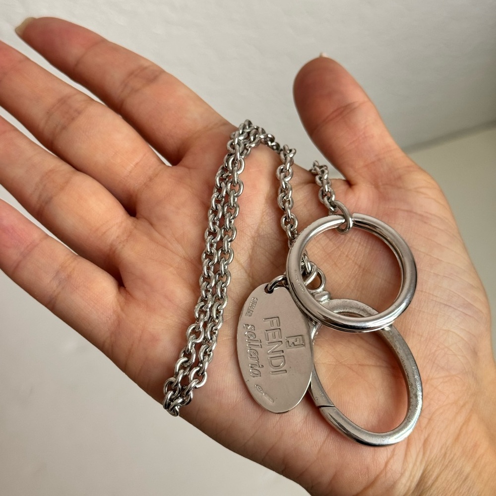 FENDI Vintage Necklace Selleria Oval Plate Charm 925 Silver - Picture 12 of 13